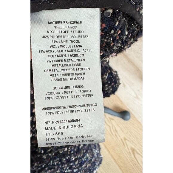 Women’s M Maison 123 Paris Tweed Cropped Zip Jacket Black Blue Metallic - Picture 3 of 6